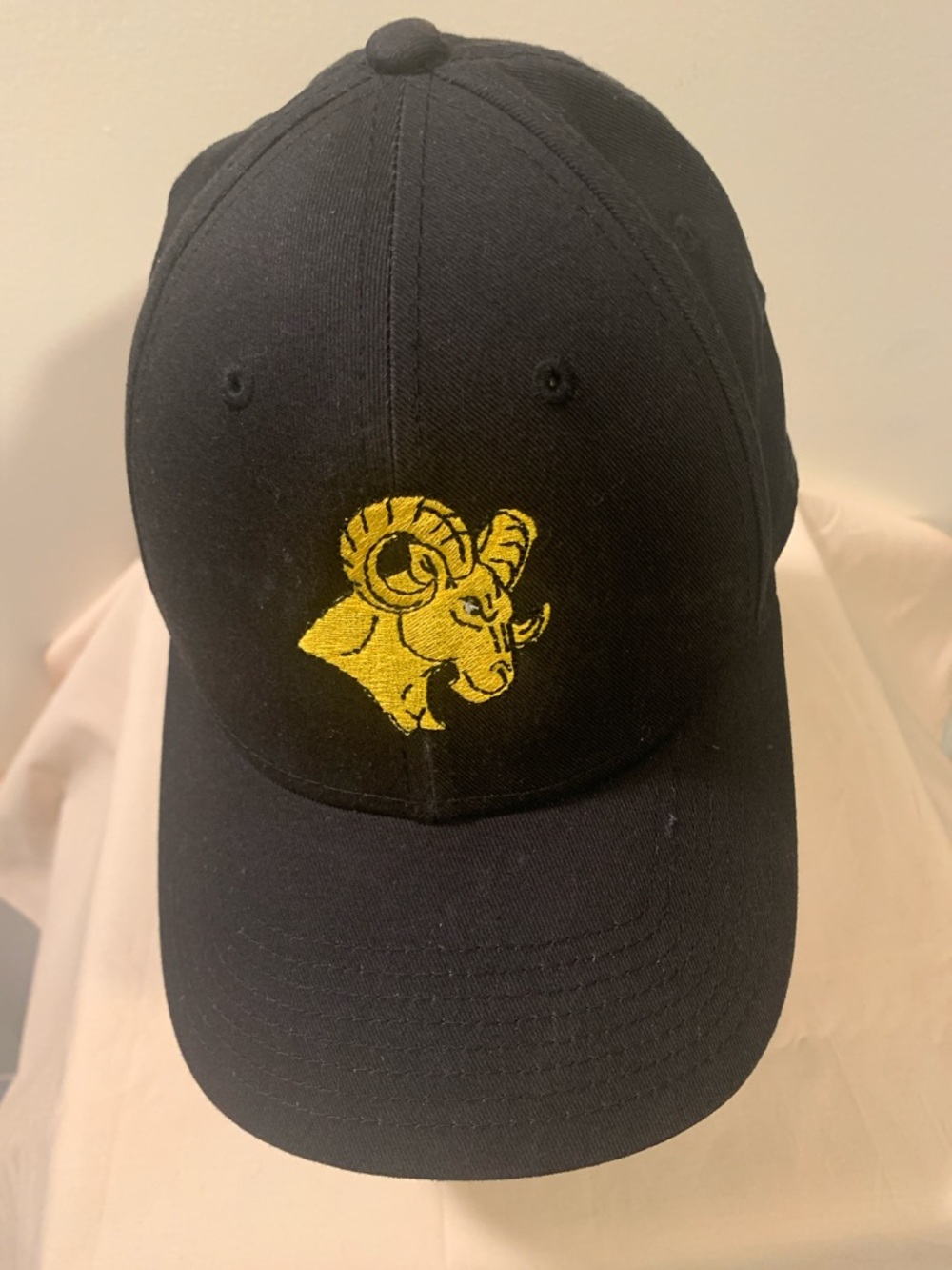 Black Adjustable Baseball Cap with Yellow Embroidery Detail